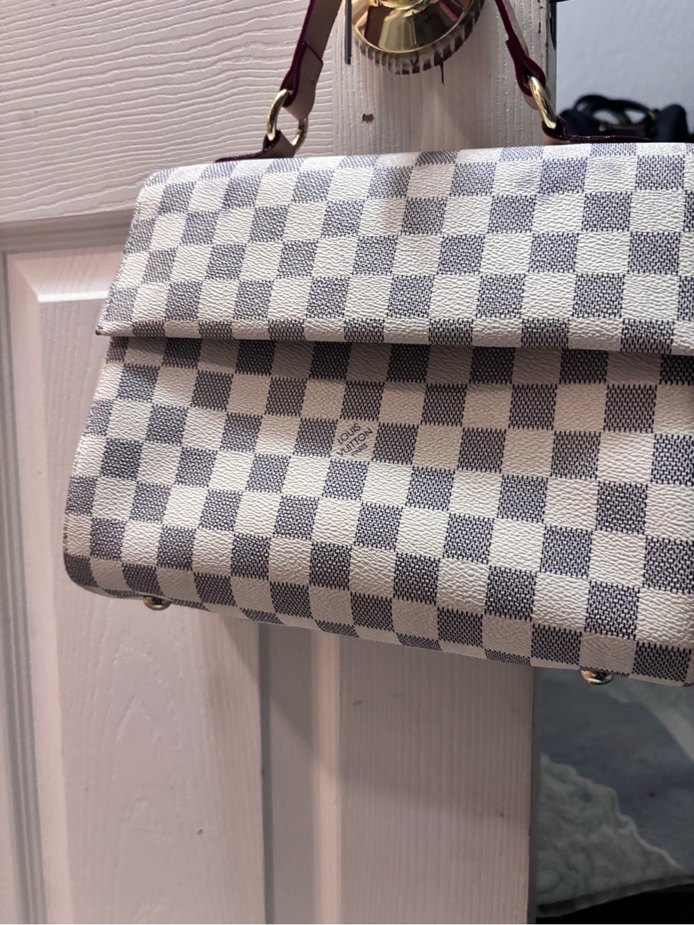 Inspired Damier Check Canvas Top Handle Bag in White/Gray by